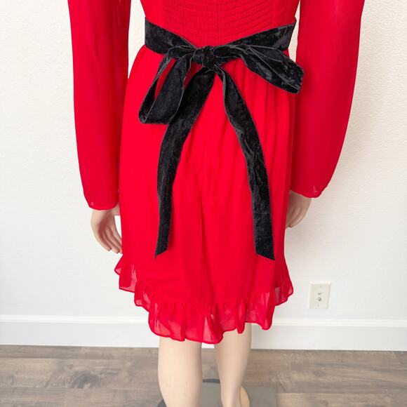 [Reformation] Red Square Neck Long Sleeve Silves Mini Dress NWT Velvet Belt 12 - Picture 7 of 11